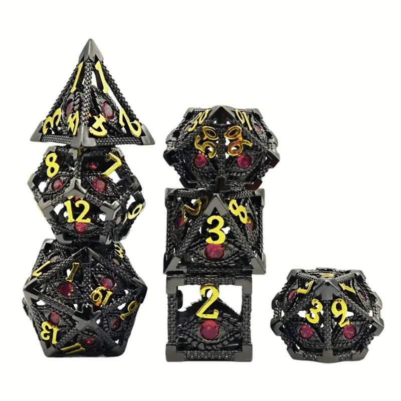 Amethyst's Eye - 7 Piece Hollow Metal Polyhedral Dice Set & Dice Case