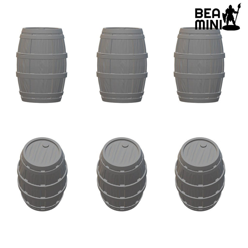 Barrels (8) | BeaMini Unpainted RPG Miniatures