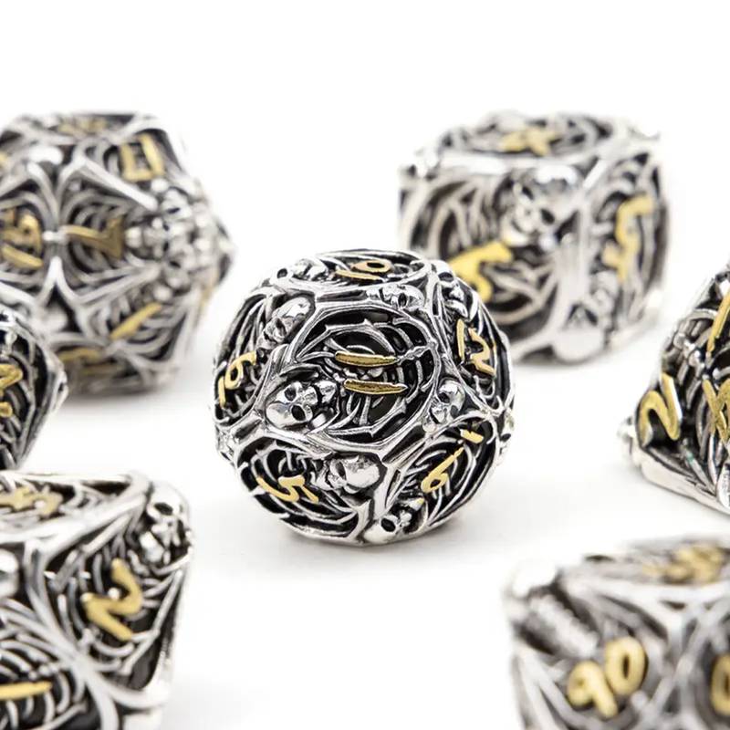 Mort - 7 Piece Hollow Metal Polyhedral Dice Set & Dice Case