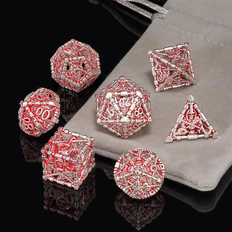The Red Death - 7 Piece Hollow Metal Polyhedral Dice Set & Dice Case