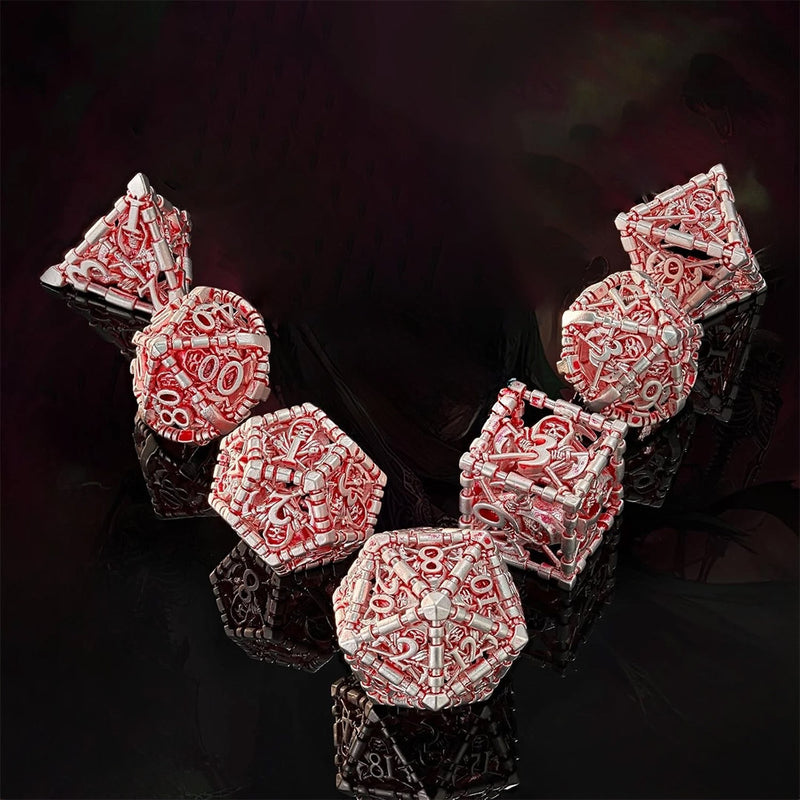 The Red Death - 7 Piece Hollow Metal Polyhedral Dice Set & Dice Case