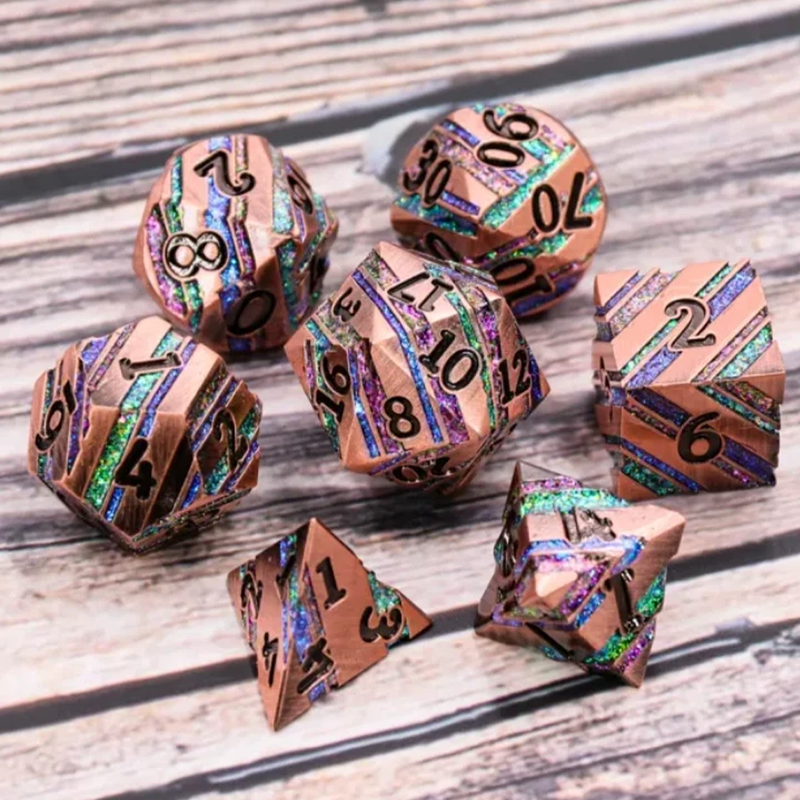 Elven Power Stone - 7 Piece Metal Polyhedral Dice Set  & Dice Case