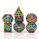 Iridescent Snowflake - 7 Piece Hollow Metal Polyhedral Dice Set & Dice Case