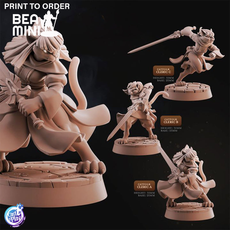 Catfolk Clerics | BeaMini Print to Order Miniatures