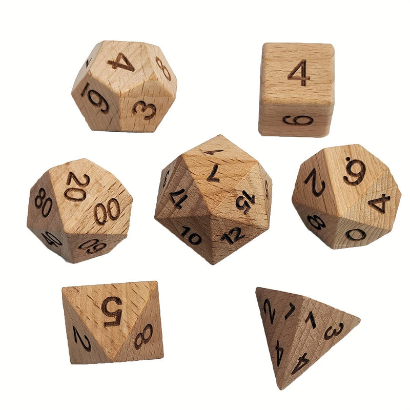 Bronzewood - 7 Piece Wooden Polyhedral Dice Set + Dice Case