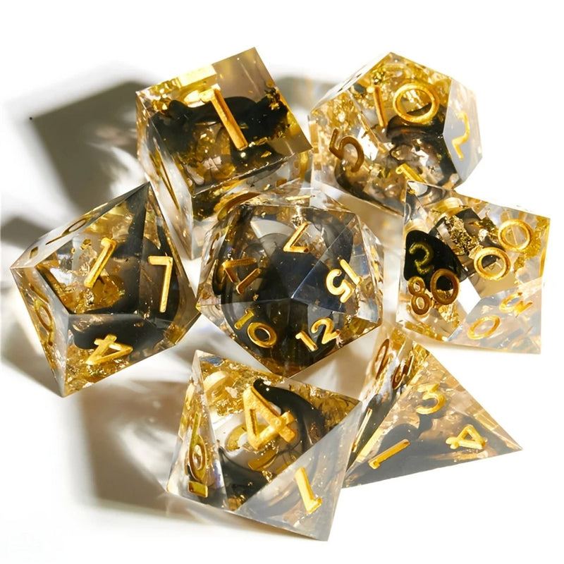 Shadow Gold - Handcrafted Sharp Edge Dice Set & Dice Case