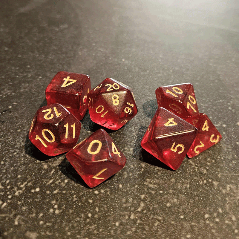 Garnet Gems - 7 Piece Polyhedral Dice Set + Dice Bag