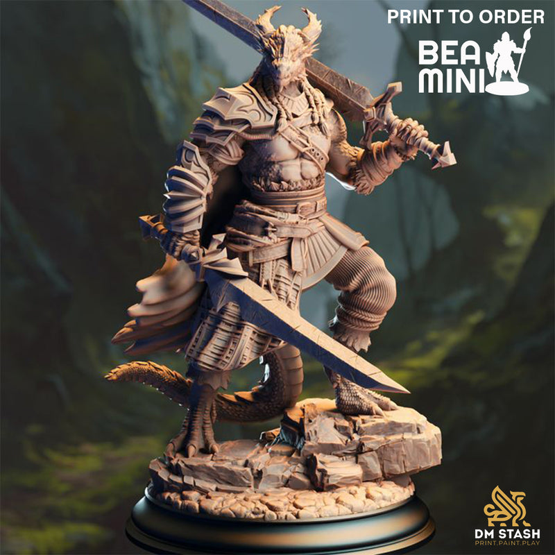 Dragonborn Barbarian - Skraa Dark-Eye | BeaMini Print to Order Miniatures