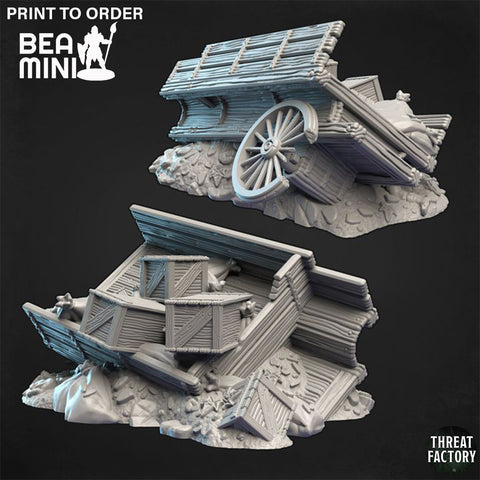 Broken Wagon Terrain | BeaMini Print to Order Miniatures
