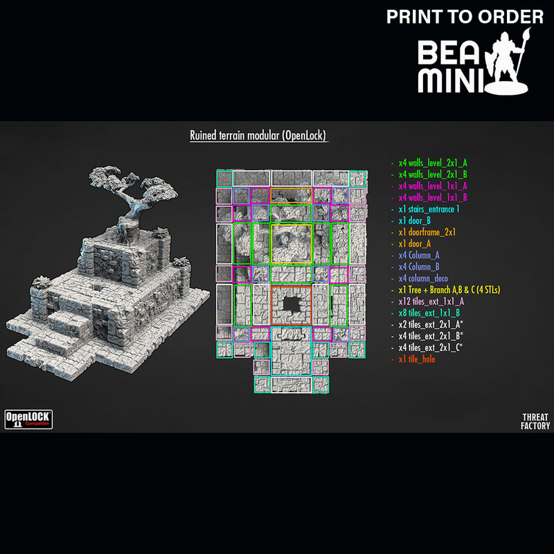 Ruined Terrain - Temple (Modular) | BeaMini Print to Order Miniatures
